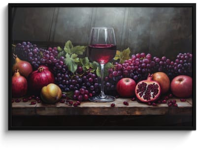 Poster in lijst - Fotolijst 120x80 cm - Posters - Wijn - Fruit - Stilleven - Posterlijst zwart - Decoratie - Wanddecoratie woonkamer - Muurdecoratie slaapkamer