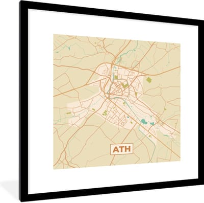 Fotolijst incl. Poster - Kaart - België - Ath - Stadskaart - Plattegrond - 40x40 cm - Posterlijst
