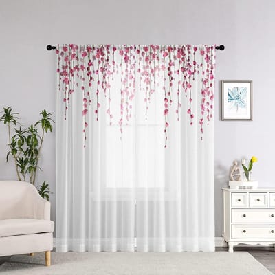 2 Stuks HD Digitaal Prinsessenstijl Roze Kersenbloesem Print Gordijnen Huisdecoratiestijl Decoreren Woonkamer Slaapkamer Roddi W52H63inchW132H160cm white