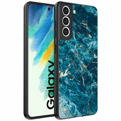 Geschikt voor Samsung Galaxy S21 FE Telefoonhoesje met marmer opdruk - TPU backcover case blue marble design - Blauw - Smartphonica geschikt voor Samsung Galaxy S21 FE