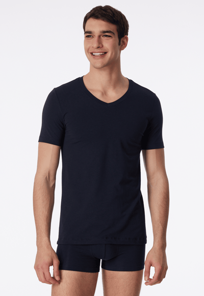 Shirt met korte mouwen, jersey, elastisch, v-hals, blauwzwart - Long Life Soft 4