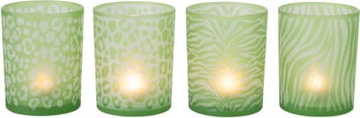 J-Line theelichthouder Dierenprint - glas - groen - large - set van 4