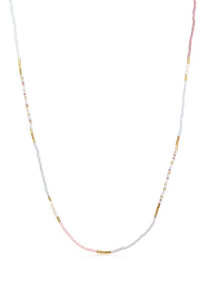 Elli - Halsketting - Dames glaskralen met gekweekte zoetwaterparels in 925 sterling zilver verguld - Dames