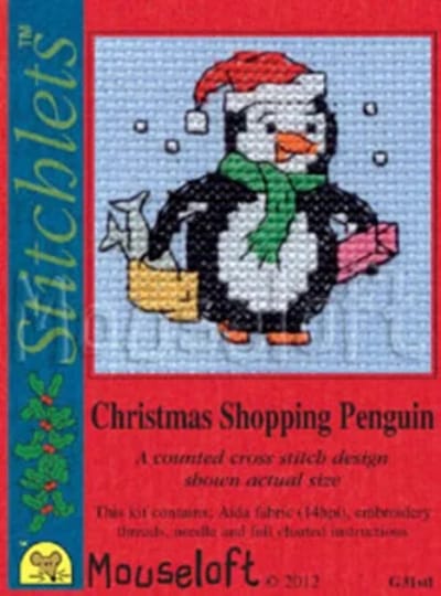 Mini Borduurpakketje Pinguin Doet Kerstinkopen - Mouseloft