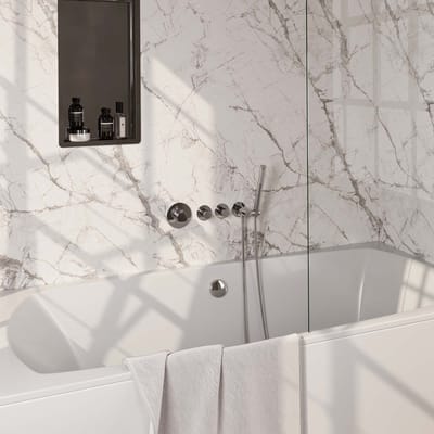 Brauer Chrome Carving thermostatische inbouw badkraan SET 01 met badvulcombinatie en staaf handdouche en doucheslang en wandaansluitbocht chroom
