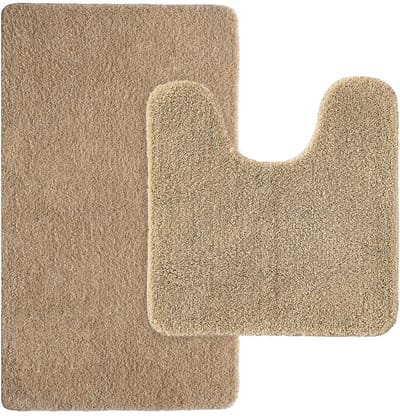 Badmatset 2 stuks antislip badtapijt 40 x 60 cm en U-vorm WC toilettapijt 45 x 45 cm met hoge hydroscopiciteit tapijten, super zacht, gezellig en ruig microvezeltapijt voor badkame