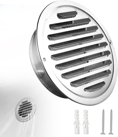 Ventilatierooster, rond, roestvrij staal, rond met insectenbescherming, ventilatierooster buiten, weerbeschermingsrooster, lamellengte voor keuken, badkamer, garage, afzuigkap (160 mm)