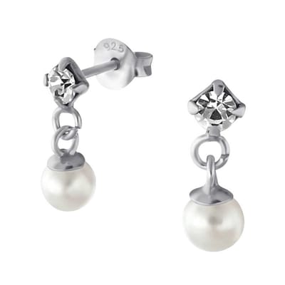 Aramat Jewels | Oorbellen | Zilveren Kristal Oorbellen met Parelhanger | | | |4mm | Zilver | Kinderen, Volwassenen | Verkleurd niet