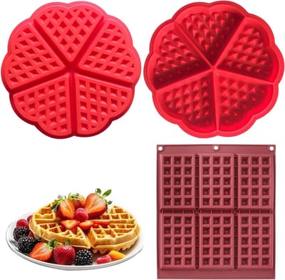 Set van 3 Siliconen Wafelvormen met Antiaanbaklaag voor Taarten en Koekjes - Hartvormig en Vierkant