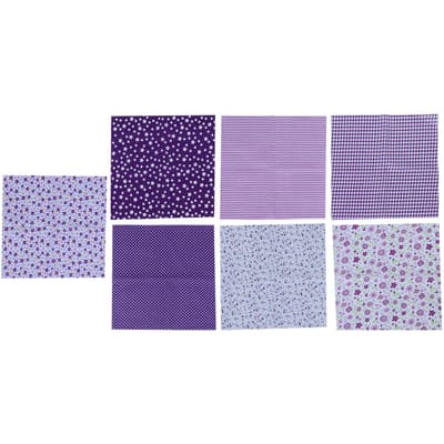 7 Pièces 50x50cm Tissu en Coton Floral Violet pour DIY Artisanat Couture Scrapbooking Kit de Quilting