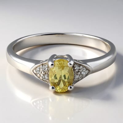 Cavill - Elegante Zilveren Ring 925 Sterling - Limoen Apatiet 0,4 ct & Witte Topaas 0,032 ct - Ovaal Geslepen Edelsteen - Damesring