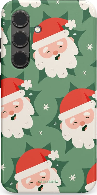 Casetastic hoesje geschikt voor Samsung Galaxy S24 - Dubbellaagse bescherming - Vrolijke Kerstmannen in de Sneeuw - Fashion Case - Saliegroen Wit Perzik Crème