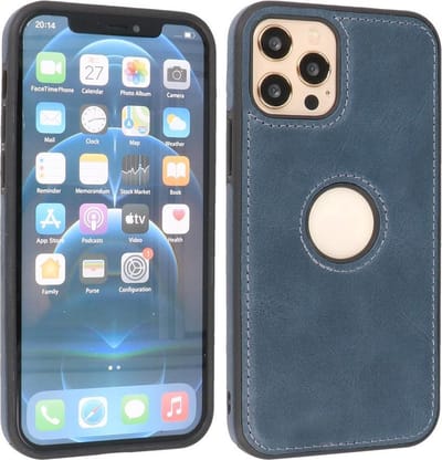 Giuliano - Leren Backcover - Telefoonhoesje - Voor iPhone 12 - iPhone 12 Pro - Navy