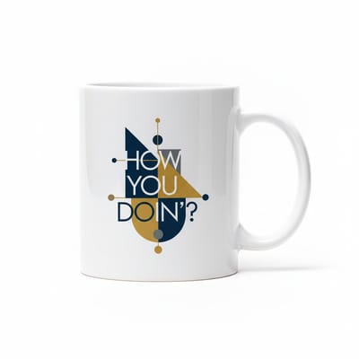 How You Doin’? 330ml Keramische Koffiemok – Trendy Geometrisch Design, Perfect Cadeau voor Vrienden & Collega’s