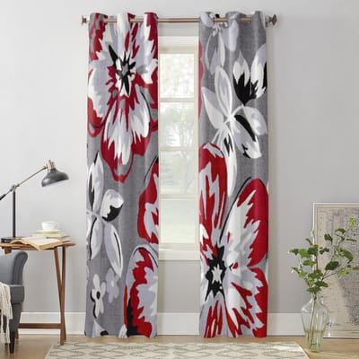 Slaapkamer Keukengordijn Bloem Rood Grijs Textuur Raamgordijnen Gordijnen voor Woonkamer Decoratieve Artikelen 135W x 60H(cm) x1