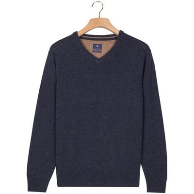 Baileys Trui V-Neck Lambswool Single Knit Dark Blue / male