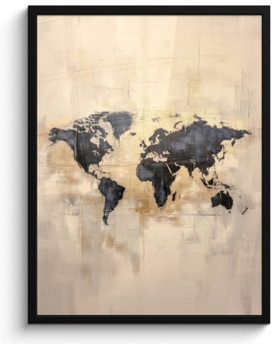 Poster in lijst - Fotolijst 60x80 cm - Posters - Wereldkaart - Goud - Zwart - Abstract - Posterlijst zwart - Decoratie - Wanddecoratie woonkamer - Muurdecoratie slaapkamer
