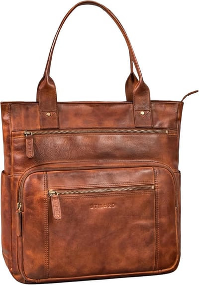 Leren Handtas - Dames Shopper - Dagelijks Gebruik - Met Ritsvakken - Tot 15.6 Inch Laptop - Bruin