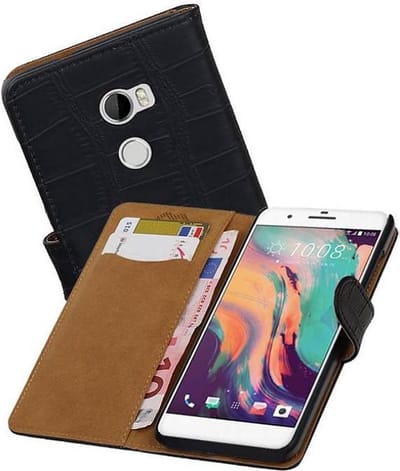 Croco Bookstyle Wallet Case Hoesjes Geschikt voor HTC X10 Zwart