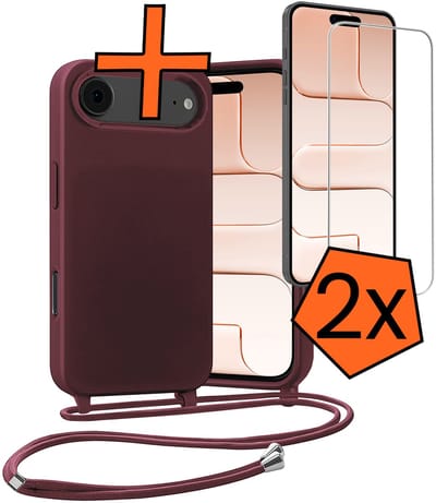 Hoesje Geschikt voor iPhone Air Hoes Met Telefoonketting Met 2x Screenprotector - Backcover Geschikt voor iPhone Air Case Met Koord - Aubergine