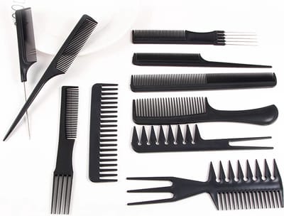 Gadgetpoint - Kammenset - Haar styling - Toupeerkam - Grove - Fijne kam - Knippen - Kapper - Set van 10 kammen + Etui - Zwart