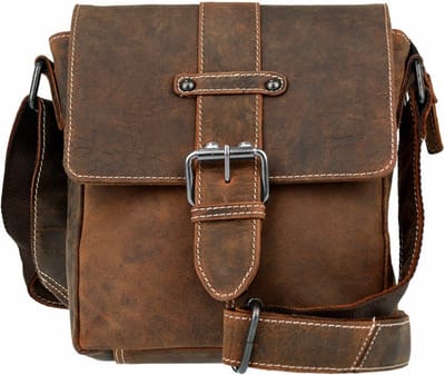 Kleine Schoudertas Buffelleer - Stoere Herentas Echt Leer - Bruin - Crossbodytas - Kerstcadeau