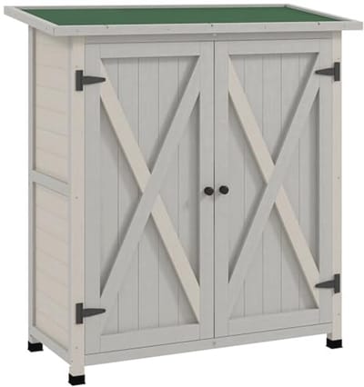 Weerbestendige Tuinkast met 2 Deuren - Compact Houten Gereedschuur voor Tuin en Terras - 110 x 55 x 117 cm - Lichtgrijs