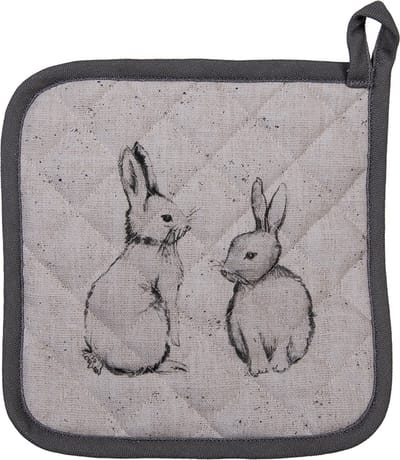 Clayre & Eef Pannenlap 20x20 cm Beige Grijs Katoen Konijn