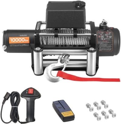 12V Elektrische Lier, Capaciteit 4500 Kg, Stalen Kabel (Φ8,3 mm X 19,8 m), Draadloze en Bedrade Afstandsbediening, IP55 Waterdicht, Geschikt voor SUV's, Jeeps, Trailers, Boten en Offroad-Toepassingen