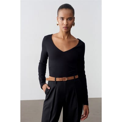 Slim Fit V-Hals Breifblouse