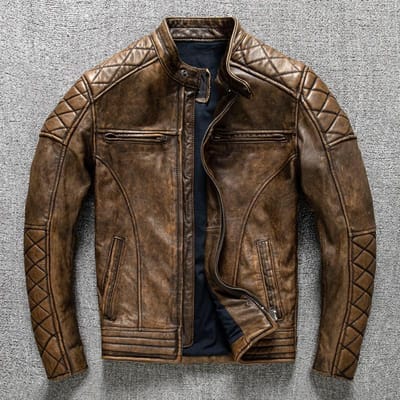 Eerste Laag Koeienhuid Echt Lederen Jas Heren Slim-fit Kraag Retro Oude Motorfiets Lederen Jas Rijkostuum M black