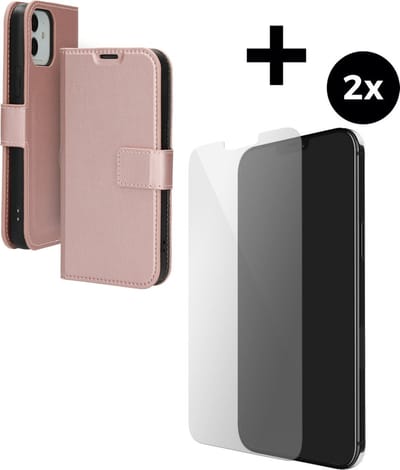 Mobiparts Classic Wallet hoesje geschikt voor Apple iPhone 12 met 2 Screenprotectors van Gehard Glas - Roze