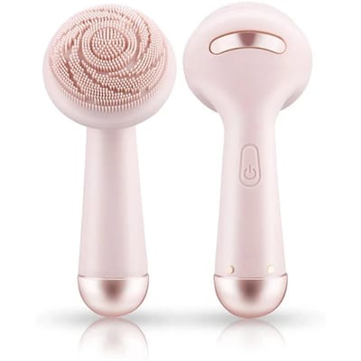 Elektrische siliconen gezichtsborstel, vibratieroller, massage-instrument voor poriënreiniging, waterdicht en oplaadbaar. roze