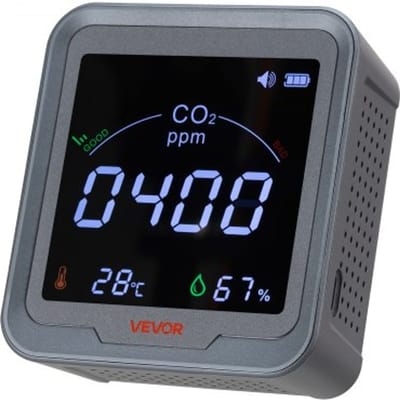 VEVOR CO2-melder, CO2-monitor met temperatuur- en vochtigheidsweergave, NDIR-sensor, koolstofdioxidemeter, CO2-detector voor buitengebruik, thuis, op kantoor, in de auto, wandmontage mogelijk