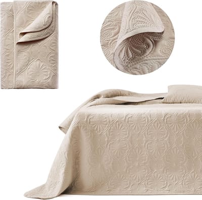 Elegante Beige Sprei 220 x 240 cm - Veelzijdige Woondeken voor Bed en Bank