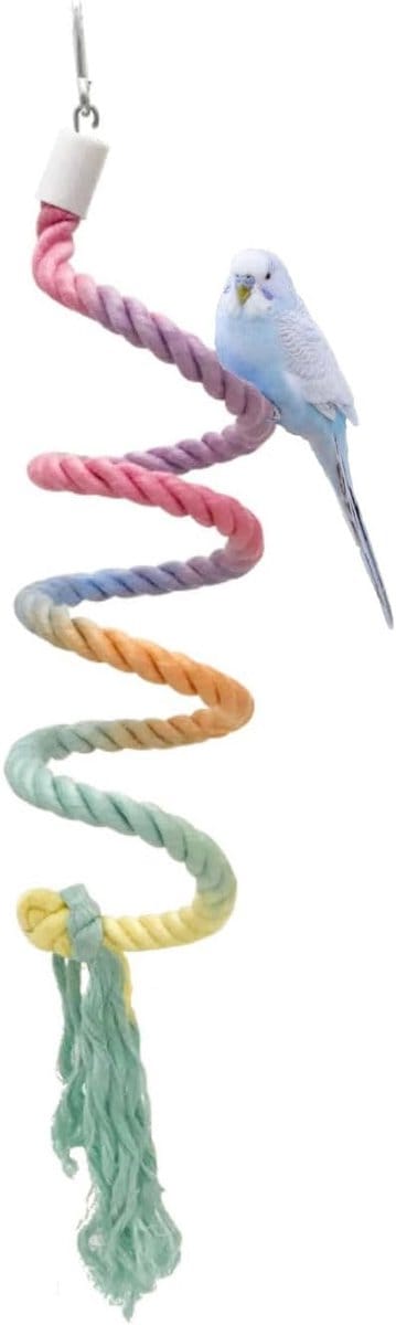 Vogelspeelgoed - 1 stuk - Flexibele katoenen touw vogelladder - Draaibare klimladder - 80 cm - Geschikt voor grasparkieten, valkparkieten, conures en dwergpapegaaien - Flexibel speeltoestel voor binnen - Kleurenverloop