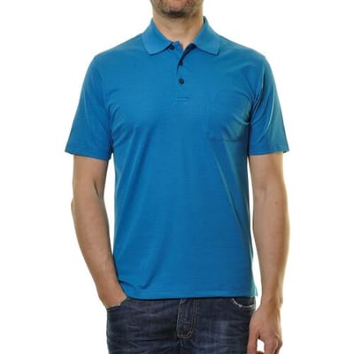 Ragman Polo Softknit Fine Stripe Easy Care Turquoise / male