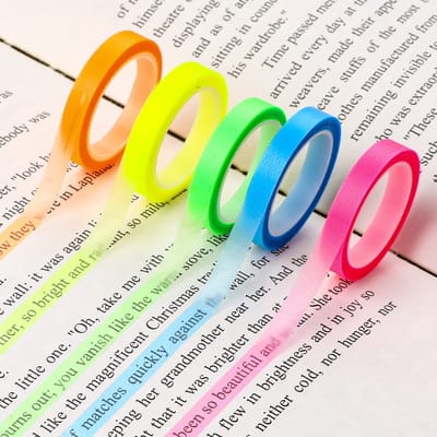 Dailygoody - Highlight-strips - Fluorescerende labels - Zelfklevend en herbruikbaar - 5 rollen - Gekleurd plakband - Perfect voor leraren en scholiere