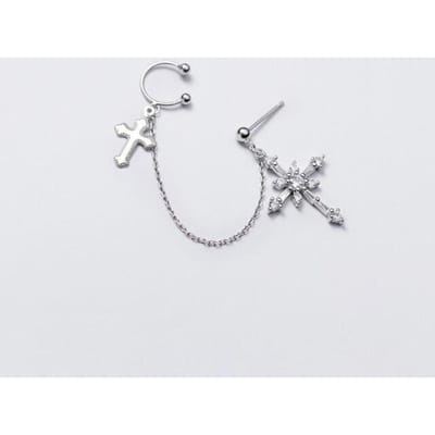 Boucles d'oreilles croix en argent sterling 925 véritable, bijoux de luxe en zircon, crucifix, boucles d'oreilles percées, pompon, cartilage, pour femmes gray