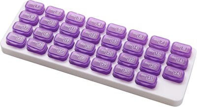 Pillendoos-Pillendoosjes-Medicijndoosje-31 dagen-Medicijn Organizer-Maandelijkse pillendoos-Verwijderbaar-Zeer geschikt voor op reis, medicijndoos voor onderweg-Paars
