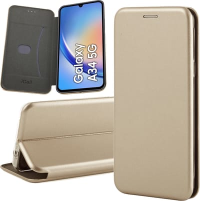 Hoesje geschikt voor Samsung Galaxy A34 - Book Case Kunstleer ThinShield Goud