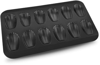 Madeleine Bakpan, 12 holtes Madeleine koekjesbakjes, koolstofstaal met antiaanbaklaag, voor oven bakken chocolade brownies koekjes, zwart
