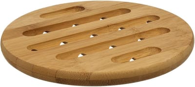 Secret de Gourmet pannen onderzetter - 4x - rond - bruin - D18 cm - van bamboe - Pannenonderzetter
