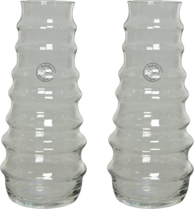 Set van 2x stuks handgemaakte vazen/bloemenvazen ribbel 3,5 liter van glas 13 x 30 cm - Glazen vazen voor bloemen en boeketten