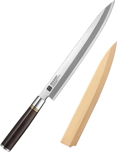 XinZuo sashimimes 27 cm (SE Series) - sashimi- en sushimes - enkelzijdig geslepen (rechtshandig) - inclusief magnetische houten schede