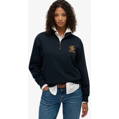 Superdry Country Club Crest Halve Rits Sweater Blauw Grootte: 36
