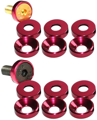 10 Stuks M3 Anodized Aluminium Countersunk Wasmachine voor Motorruimte en Bumper (Rood) - Duurzaam, Lichtgewicht en Corrosiebestendig