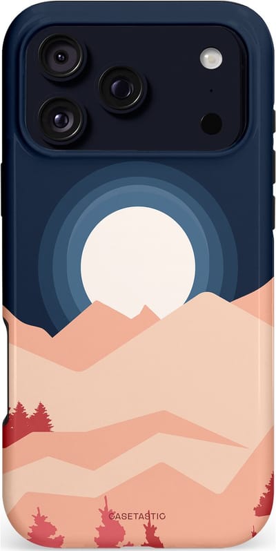 Casetastic hoesje geschikt voor Apple iPhone 17 Pro Max - MagSafe - Dubbellaagse bescherming - Bergen bij maanlicht - Fashion Case - Zwart Perzik Zand Koraal