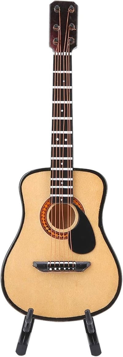 Decoratieve Minatuur Houten Gitaar 16 cm met Standaard en Koffer