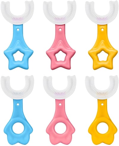 Solidchoice - Dailygoody - Kindertandenborstel - U-vormige Tandenborstel - Veilig en Effectief - Blauw, Roze, Geel - Tandenreinigingsborstel - Geschikt voor 6-12 Ja